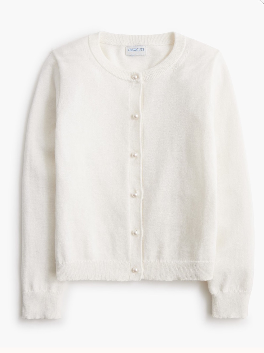 J crew ivory Girls' Casey cardigan sweater with pearl buttons